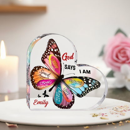 God Says I Am - Personalized Heart Shape Acrylic Plaque