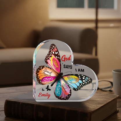 God Says I Am - Personalized Heart Shape Acrylic Plaque
