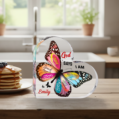 God Says I Am - Personalized Heart Shape Acrylic Plaque