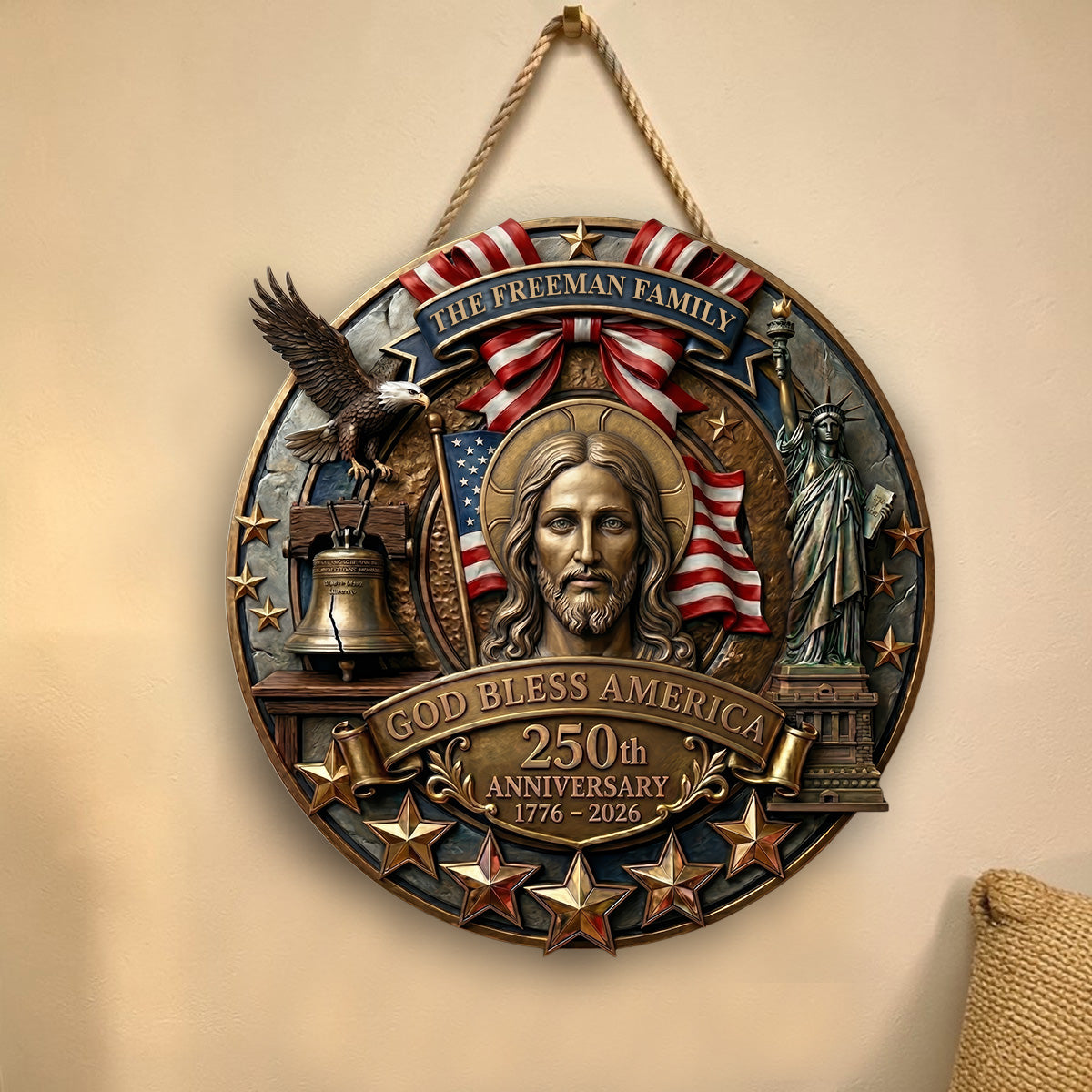 God Bless America - Personalized Door Sign
