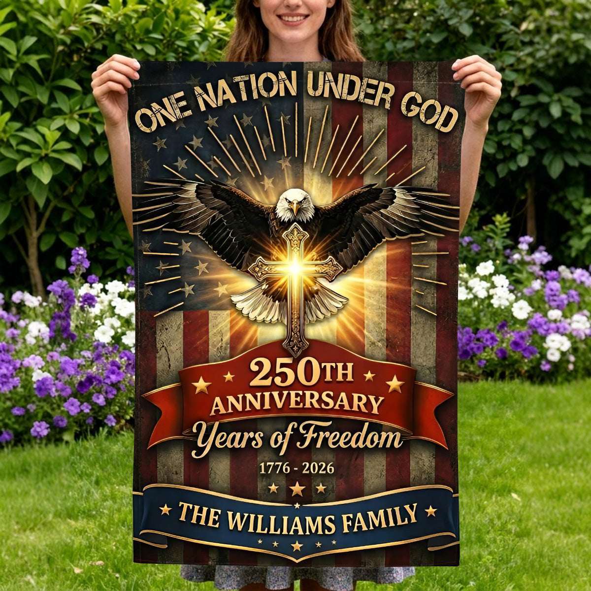 One Nation Under God Jesus - Personalized Garden Flag