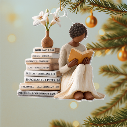 Black Girl Bible Reader Christmas Ornament