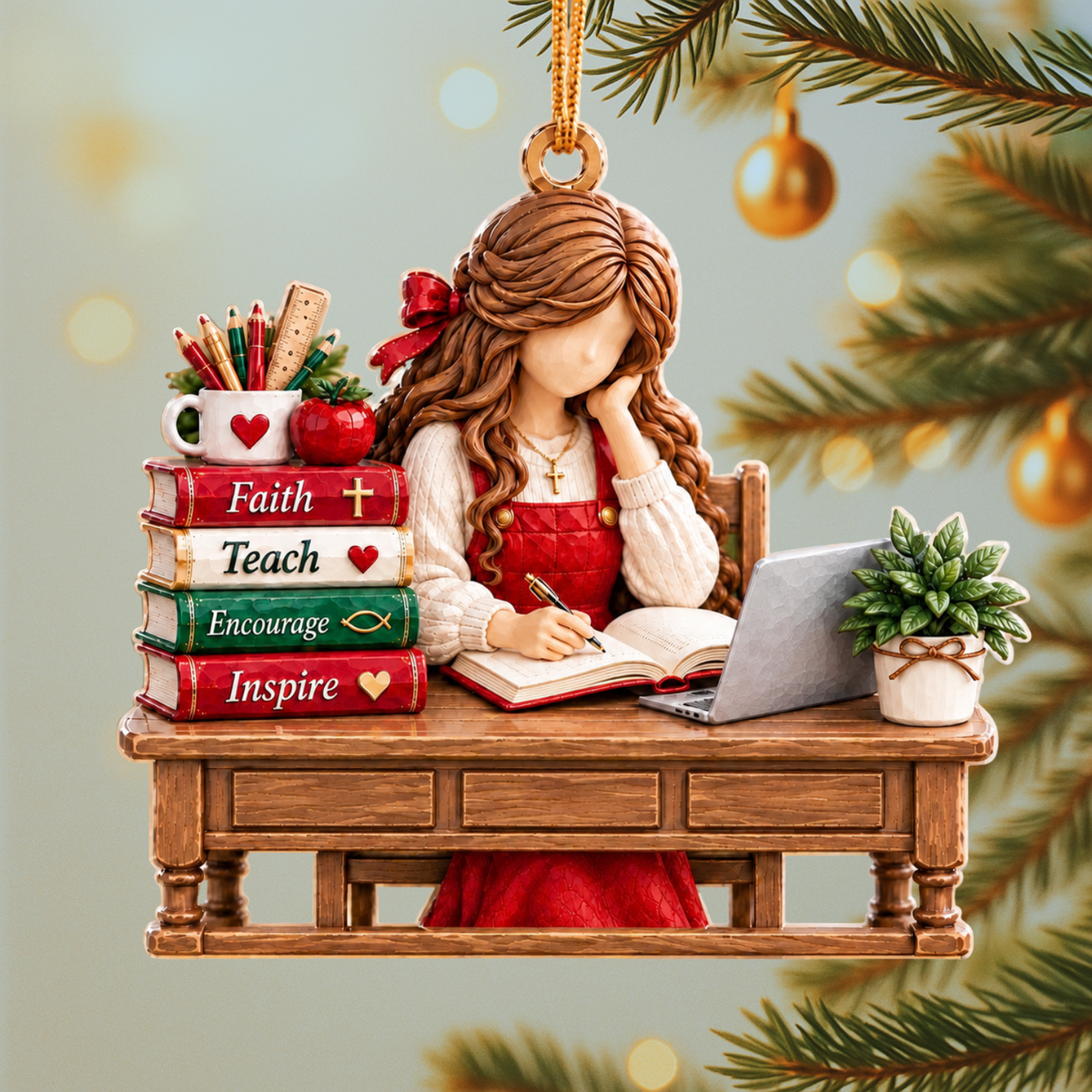 Faith-Filled Teacher Christmas Ornament – Christian Teacher Desk Keepsake Gift
