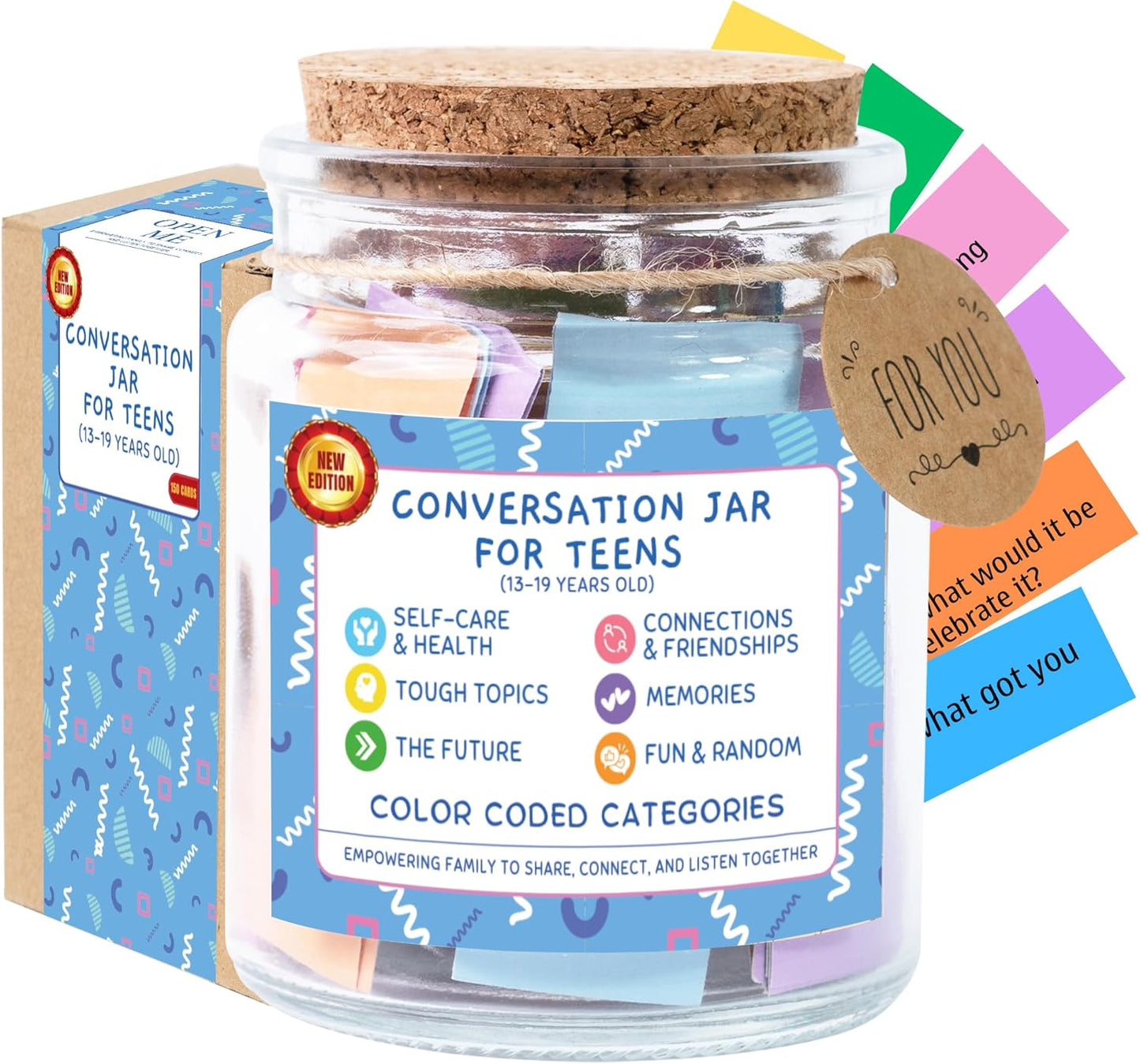 Conversation Jar for Teens, 150 Fun & Deep Questions, Mental Health for Teens Age 13-19, Counselors Therapist Office Must Haves, Back to School Supplies for Teens Girls Boys