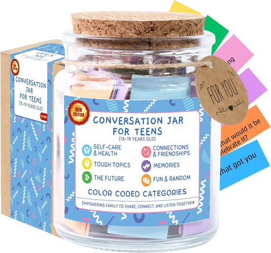 Conversation Jar for Teens, 150 Fun & Deep Questions, Mental Health for Teens Age 13-19, Counselors Therapist Office Must Haves, Back to School Supplies for Teens Girls Boys