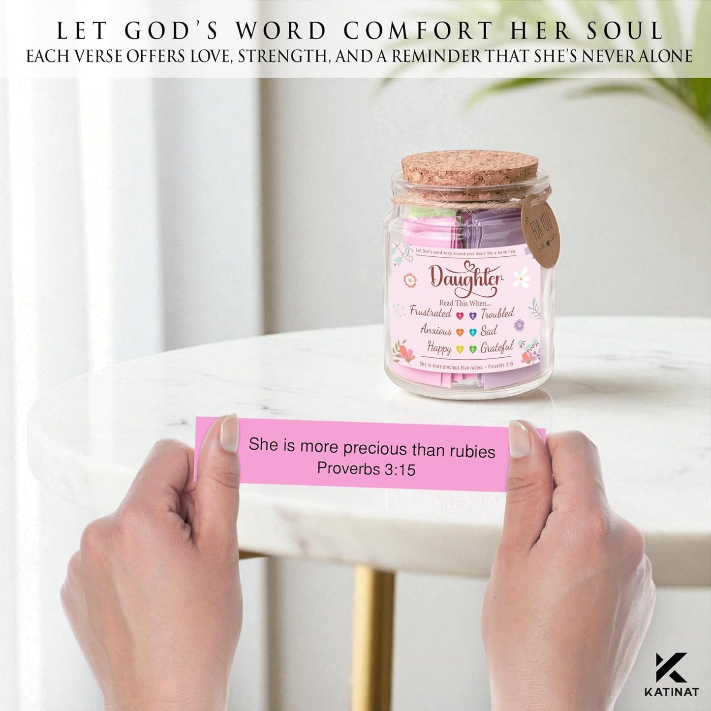 Bible Verse Jar for Daughter – 92 Color-Coded Scriptures of Encouragement, Birthday & Christmas Gift, Christian Keepsake, Daughter-In-Law Gift
