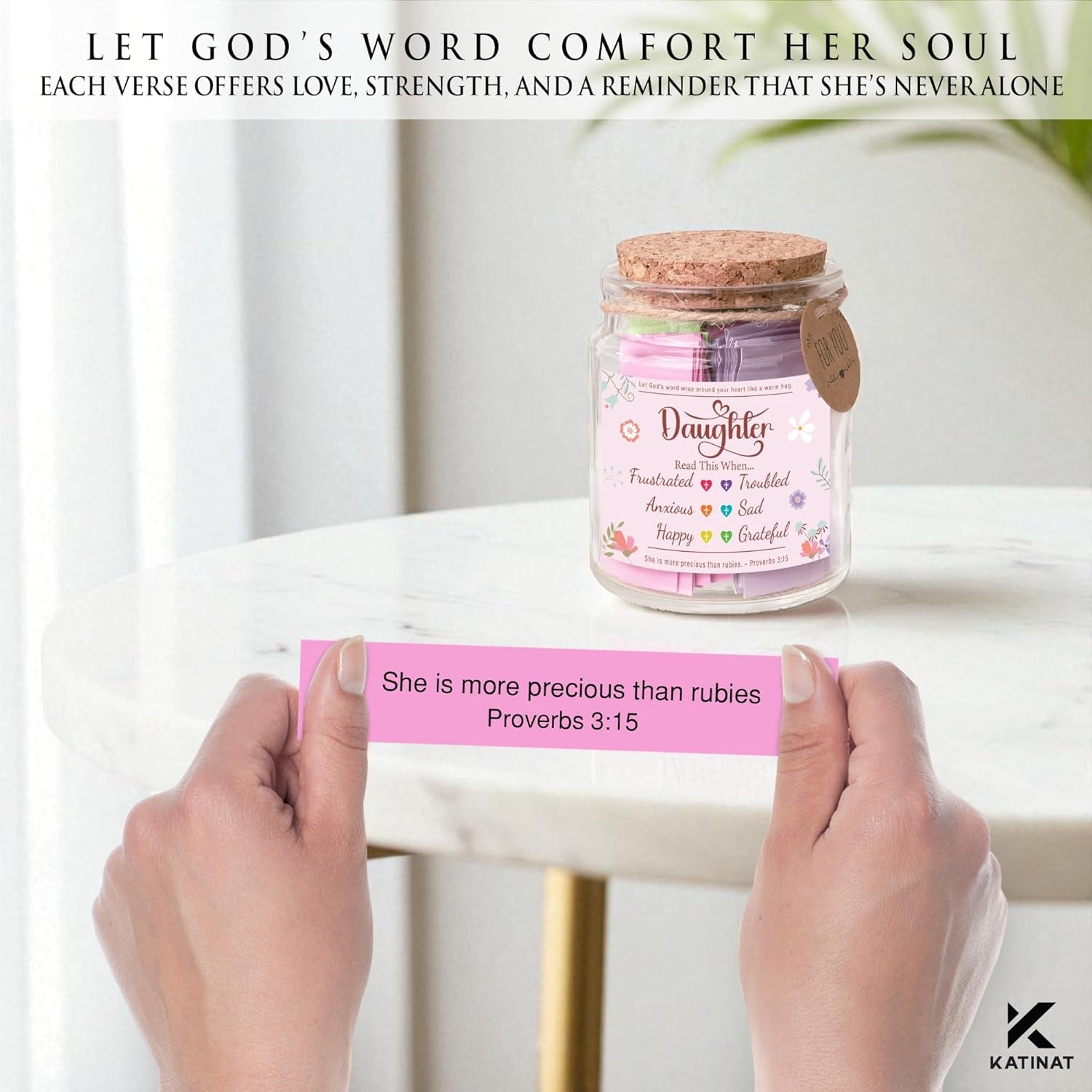 Bible Verse Jar for Daughter – 92 Color-Coded Scriptures of Encouragement, Birthday & Christmas Gift, Christian Keepsake, Daughter-In-Law Gift