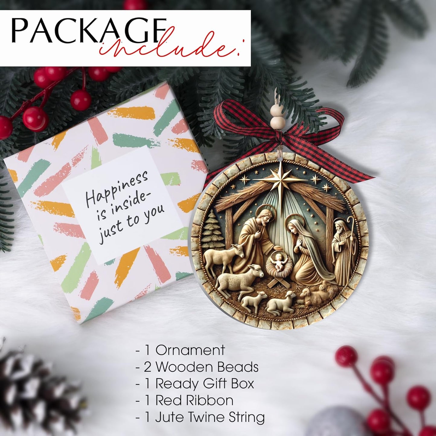 Nativity Ornaments - Religious Christian Christmas Tree Decorations, 3.5 Inch Acrylic Elegant Nativity Christmas Ornaments for Holiday Decor, Perfect Christian Ornaments for Christmas Tree (Style 1)