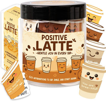 Positive Latte Affirmation Jar – 60Pcs Cute Emotional Support Lattes – Coffee Gifts for Women, Men– Gift for Coffee Lovers, White Elephant Gifts for Coworker, Boss, Teacher, Teens, Teen Girl Gift Trendy Stuff