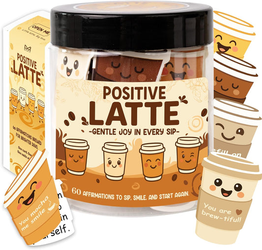 Positive Latte Affirmation Jar – 60Pcs Cute Emotional Support Lattes – Coffee Gifts for Women, Men– Gift for Coffee Lovers, White Elephant Gifts for Coworker, Boss, Teacher, Teens, Teen Girl Gift Trendy Stuff