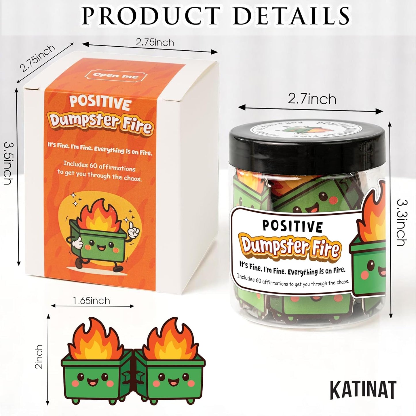 Emotional Supports Dumpster Fire Jar, 60 Positive Affirmation Cards, Dumpster Fire Desk Accessories, Relaxation Gifts, Coworker Gifts for Women, Great Gift for Boss, Teacher, Friends