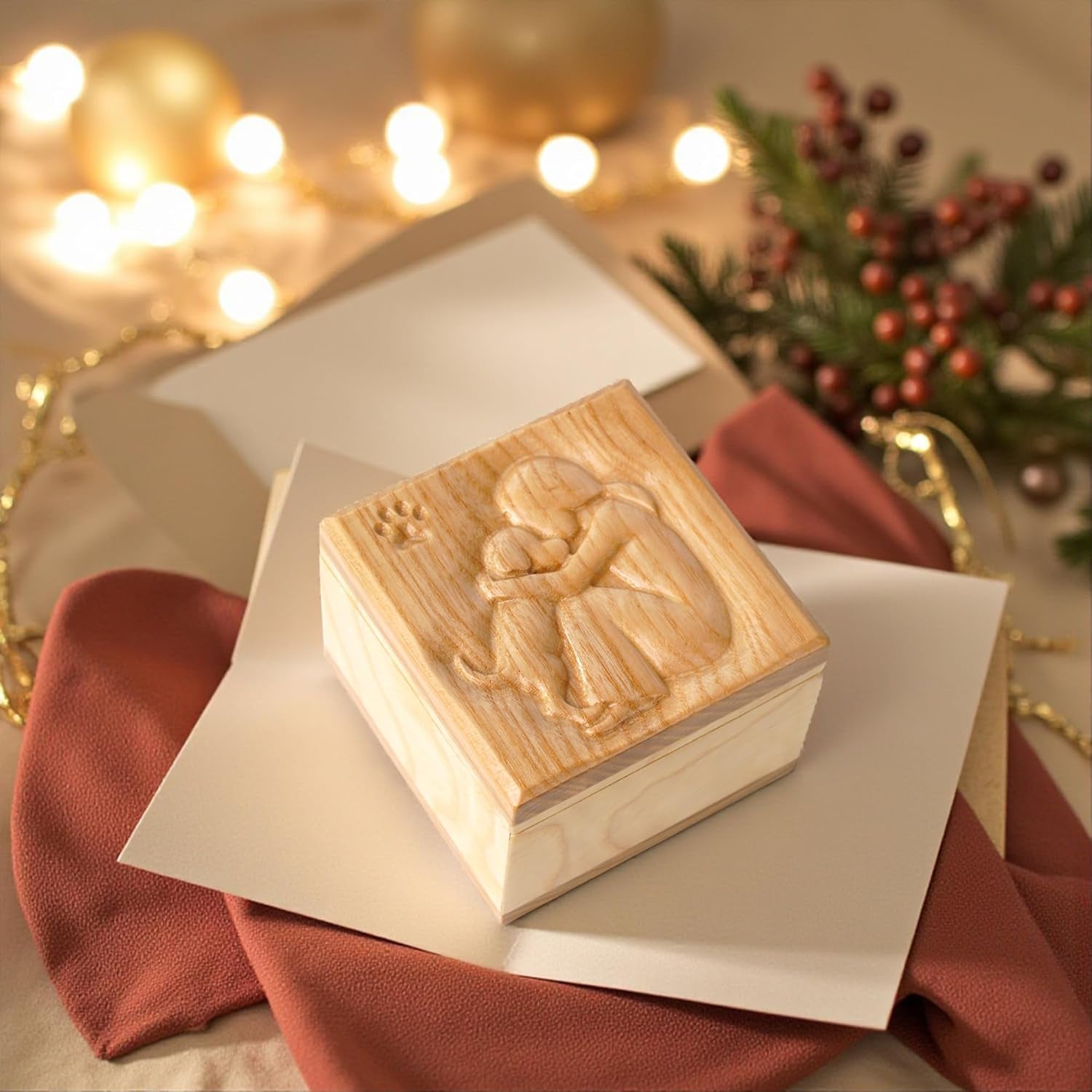 Hand-Carved Wooden Friendship Keepsake Box, Sculpted Hand-Painted Keepsake Box Forever True, Forever Friends, Holds Jewelry and Treasures (- KL Mother & Dog Box)