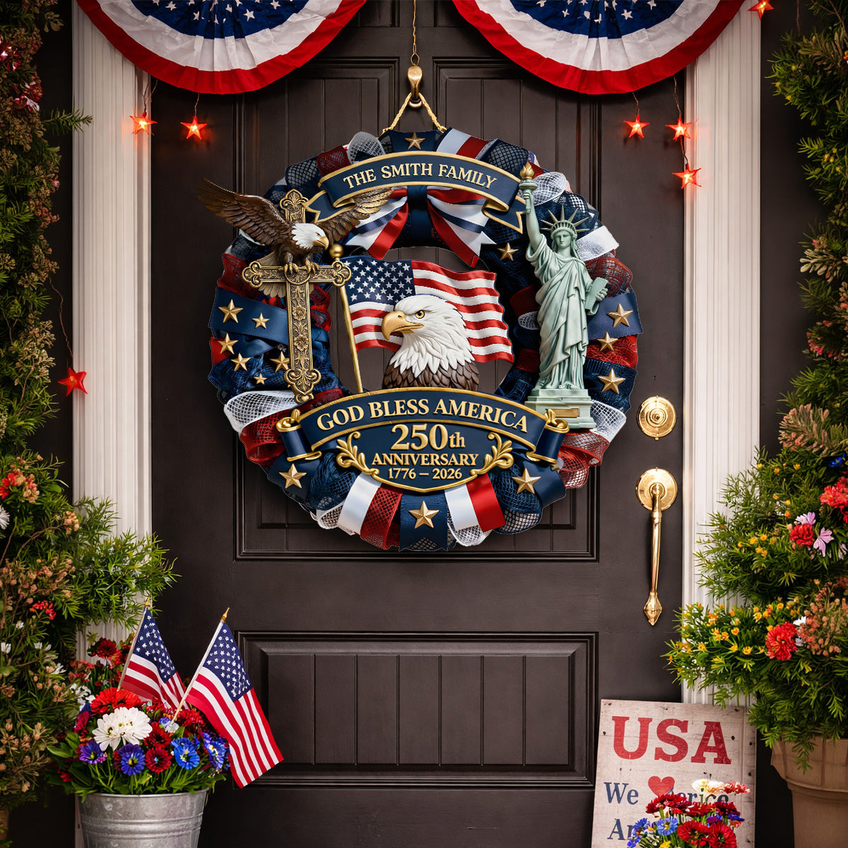 God Bless America - Personalized Door Sign