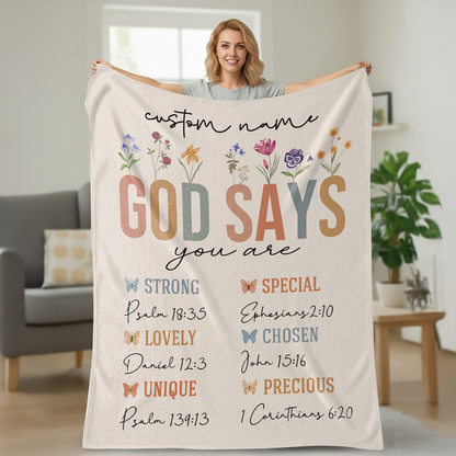 God Says I Am - Personalized  Sherpa Blanket