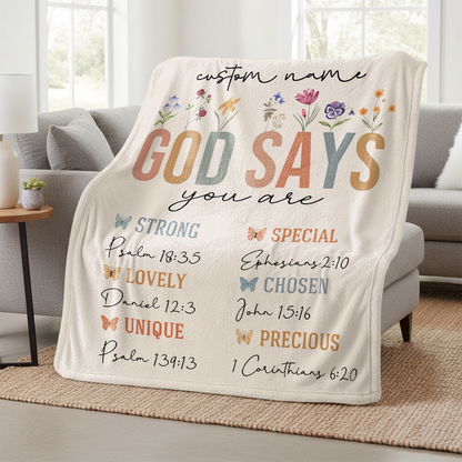 God Says I Am - Personalized  Sherpa Blanket