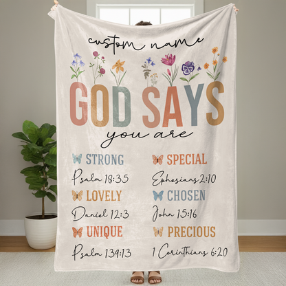 God Says I Am - Personalized  Sherpa Blanket