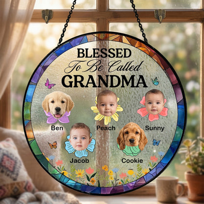 Blessed To Be Called Grandma - Personalized Glass Suncatcher