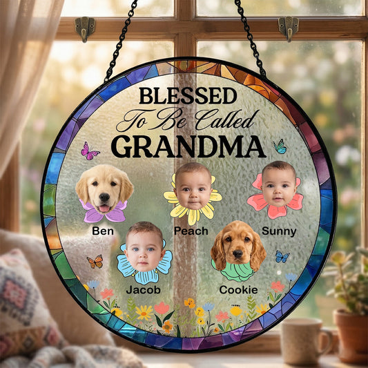 Blessed To Be Called Grandma - Personalized Glass Suncatcher