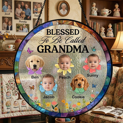 Blessed To Be Called Grandma - Personalized Glass Suncatcher