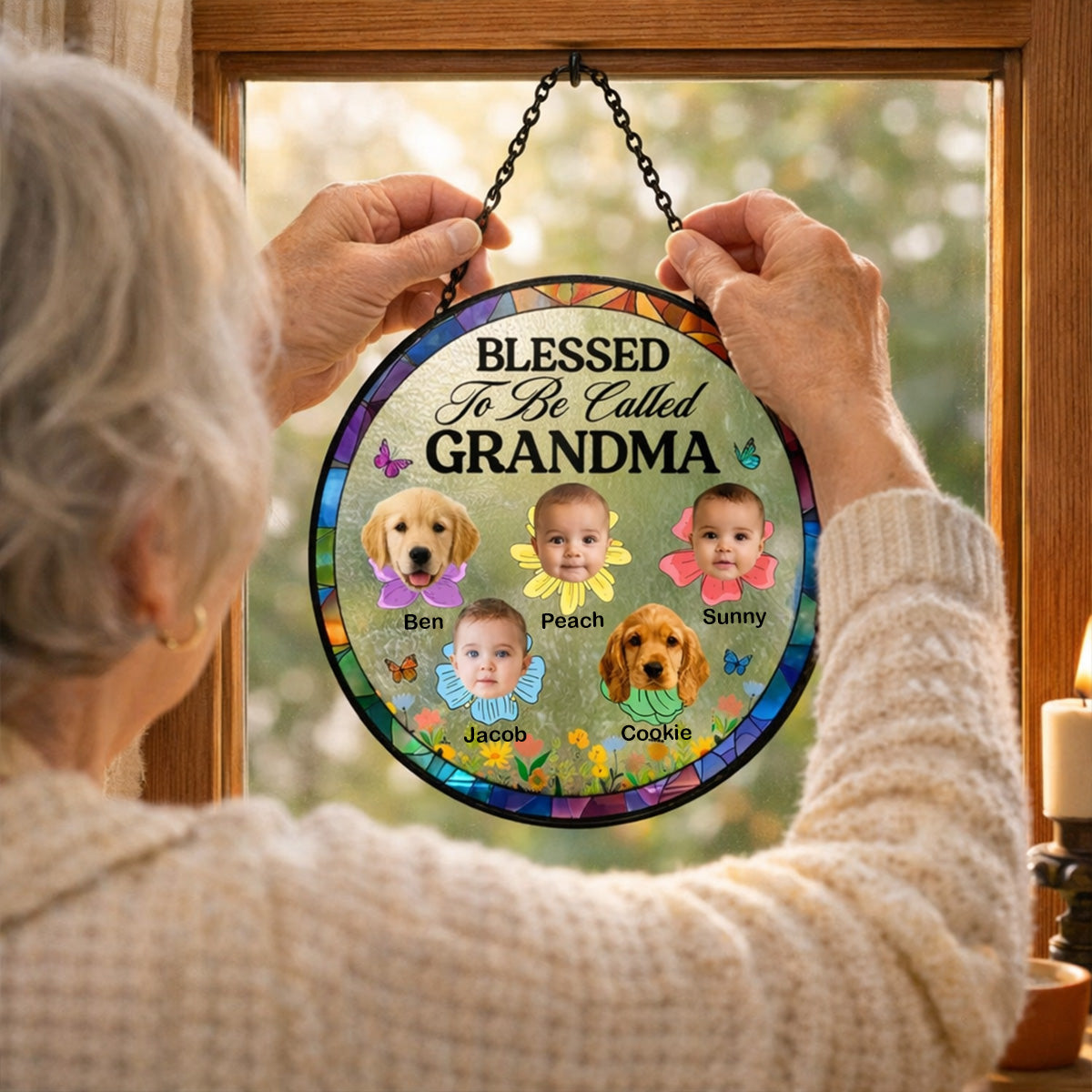Blessed To Be Called Grandma - Personalized Glass Suncatcher