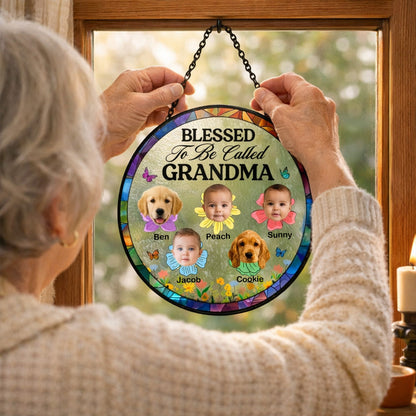 Blessed To Be Called Grandma - Personalized Glass Suncatcher