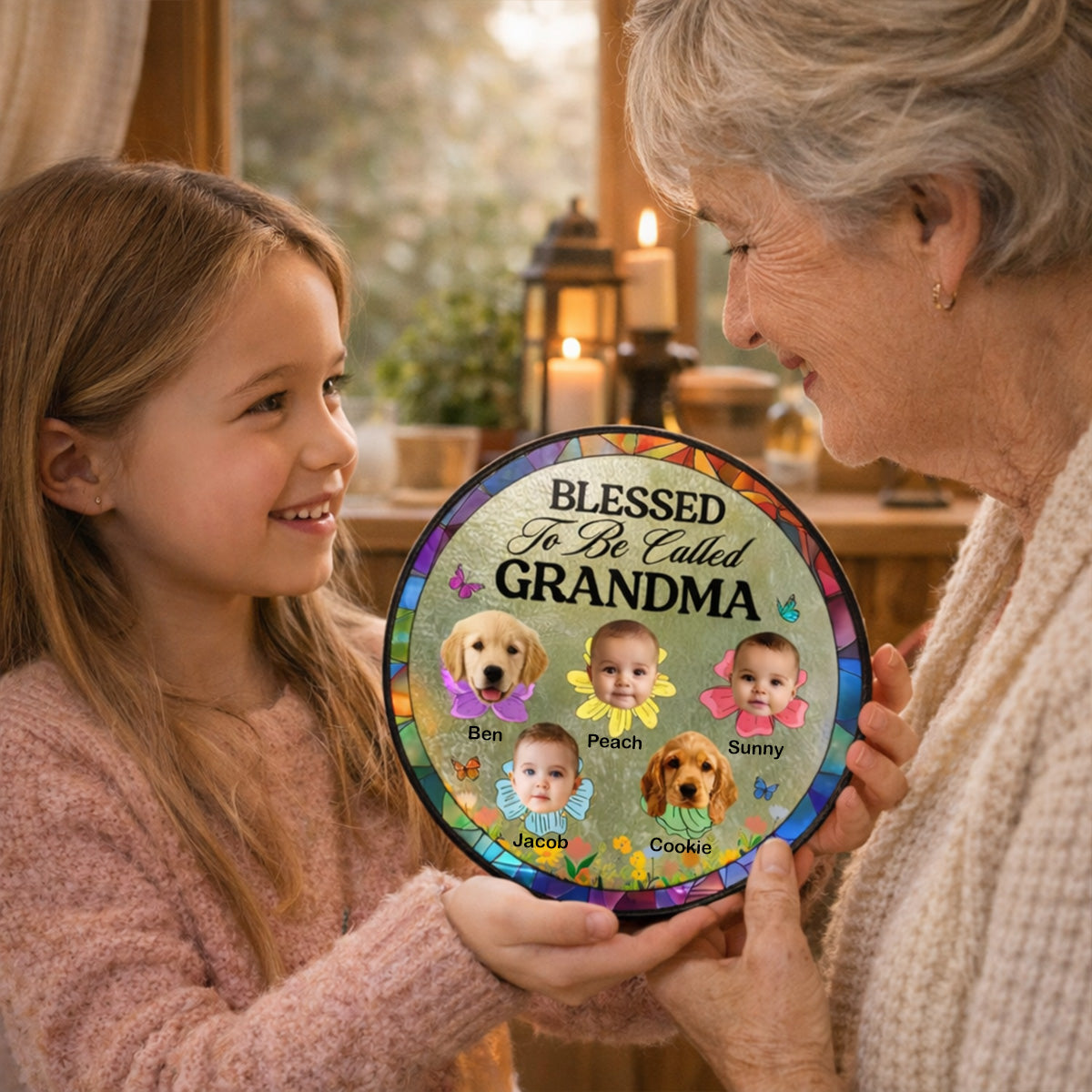 Blessed To Be Called Grandma - Personalized Glass Suncatcher