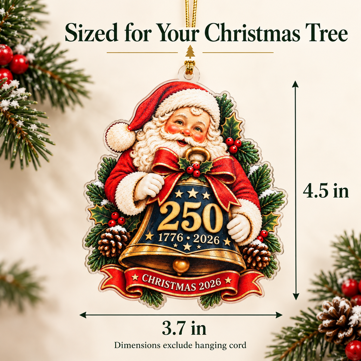 America 250th Anniversary Santa Bell Acrylic Ornament