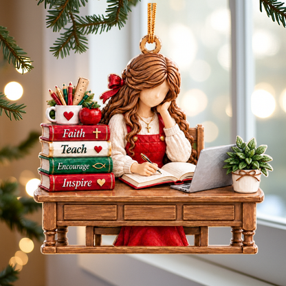 Faith-Filled Teacher Christmas Ornament – Christian Teacher Desk Keepsake Gift