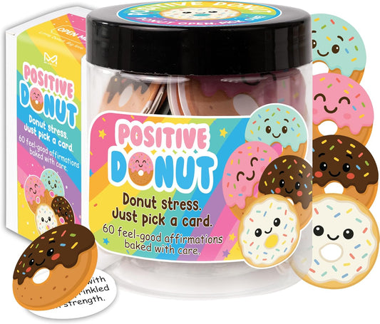 Positive Donuts Jar, Emotional Inspirational Support 60 Affirmation Cards, Cheer up Cute Donut Gifts for Teen Girls, Daughter, Firends, Teen Girl Gifts Trendy Stuff