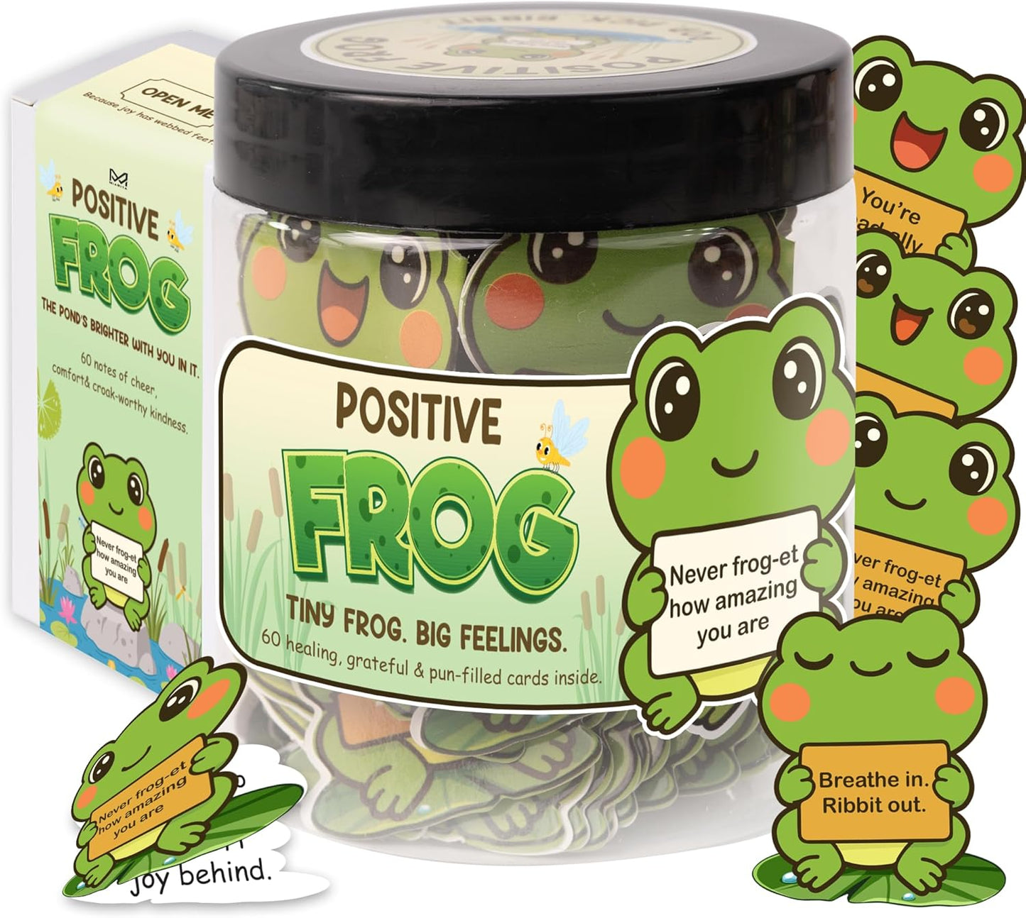 Positive Frog Jar – Thank You Gifts for Women, Men, Coworkers – Emotional Support Jar with 60 Notes – Appreciation Gifts for Teacher, Employee, Frog Gifts for Women, Back to School Gifts for Teacher
