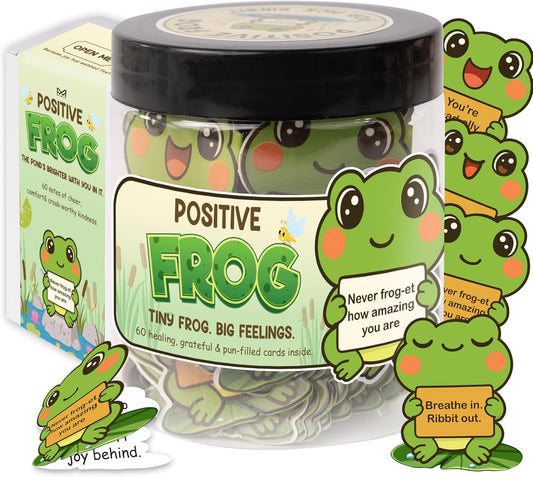 Positive Frog Jar – Thank You Gifts for Women, Men, Coworkers – Emotional Support Jar with 60 Notes – Appreciation Gifts for Teacher, Employee, Frog Gifts for Women, Back to School Gifts for Teacher