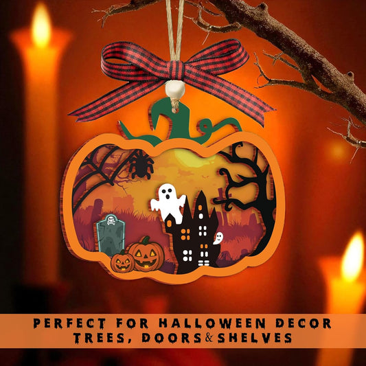2-Layer Halloween Ornaments, Halloween Suncatcher Ornaments Tree Decor, Hanging Cutouts for Trick or Treat Party Supplies, Indoor&Outdoor Holiday Party Decoration