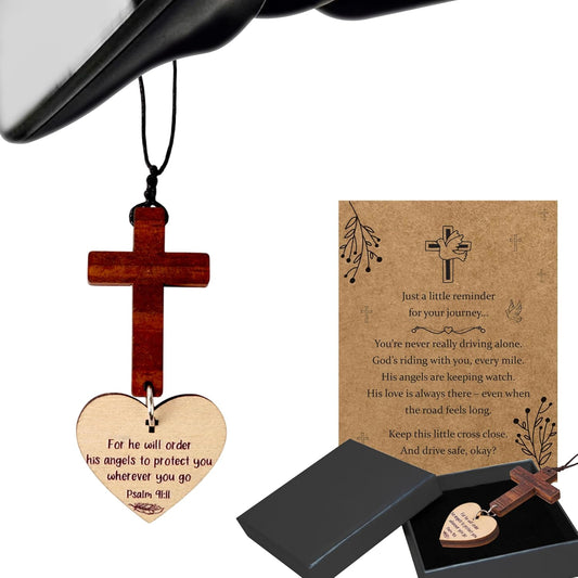 Cross Bible Verse Car Rearview Hanging Ornament, Cross for Car Decor Mirror Hanging, Rear View Mirror Accessories, Christian Gifts for Men, Women, Religious Gifts (Psalm 91:11)