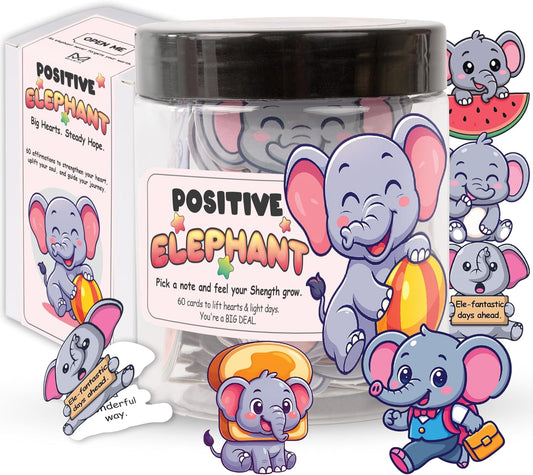 60 Positive Elephant Affirmation Cards- White Elephant Gifts for Women - Jar of Daily Affirmation Cards for Teen Girls Trendy Stuff, Best Friend Birthday Gifts for Women Unique, Long Distance Friendship Gift for Christmas, Easter