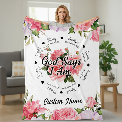 God Says I Am - Personalized  Sherpa Blanket