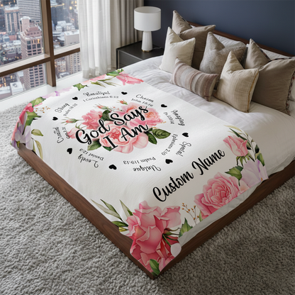 God Says I Am - Personalized  Sherpa Blanket