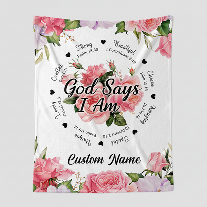God Says I Am - Personalized  Sherpa Blanket