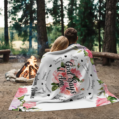 God Says I Am - Personalized  Sherpa Blanket
