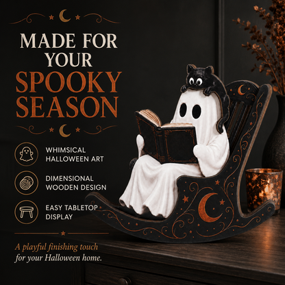Ghost & Black Cat Rocking Chair Halloween Decor