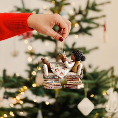 Black Woman Cozy Bible Reading Christmas Ornament