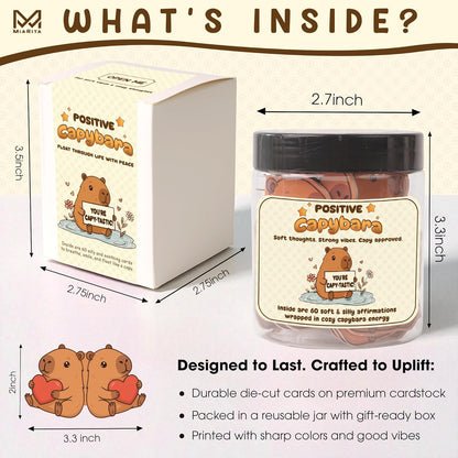 Positive Capybara Jar - 60 Positive Affirmation Cards for Women, Girls, Cards to Reduce Anxiety & Increase Relaxation, Capybara Gifts for Women, Kids, Teen Girl Gifts Trendy Stuff