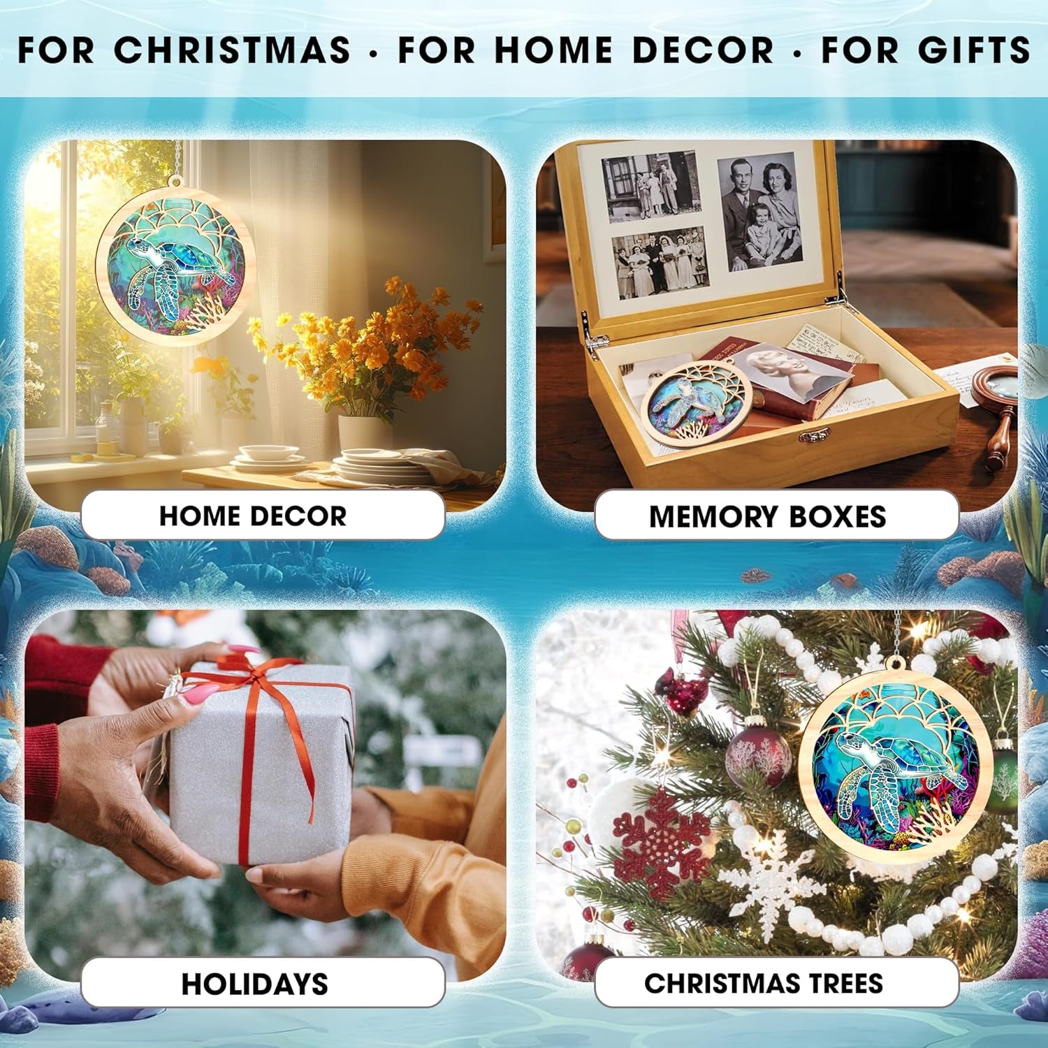 Turtle Gifts, Sea Turtles Gift,Sea Turtle Gifts for Women, Christmas Ornaments 2025, Turtle Christmas Cards, Beach Christmas Ornaments for Tree, White Elephant Presents for Friendship