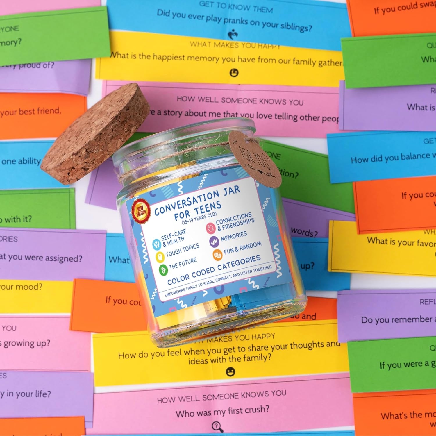 Conversation Jar for Teens, 150 Fun & Deep Questions, Mental Health for Teens Age 13-19, Counselors Therapist Office Must Haves, Back to School Supplies for Teens Girls Boys