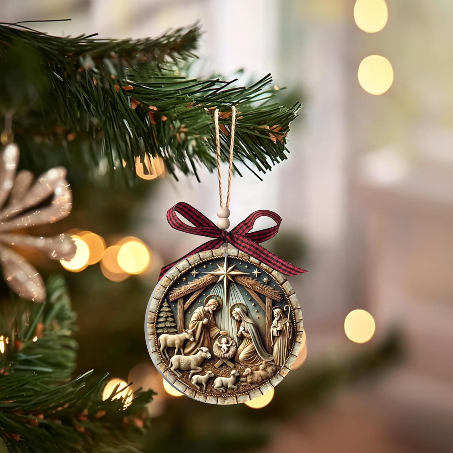 Nativity Ornaments - Religious Christian Christmas Tree Decorations, 3.5 Inch Acrylic Elegant Nativity Christmas Ornaments for Holiday Decor, Perfect Christian Ornaments for Christmas Tree (Style 1)