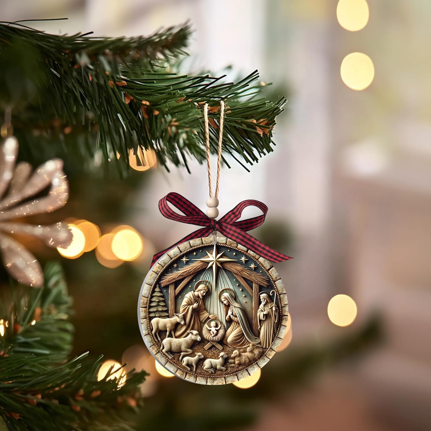 Nativity Ornaments - Religious Christian Christmas Tree Decorations, 3.5 Inch Acrylic Elegant Nativity Christmas Ornaments for Holiday Decor, Perfect Christian Ornaments for Christmas Tree (Style 1)