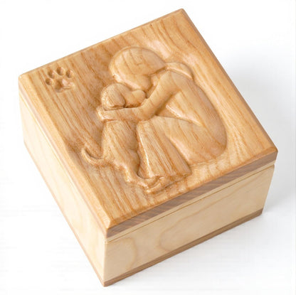 Hand-Carved Wooden Friendship Keepsake Box, Sculpted Hand-Painted Keepsake Box Forever True, Forever Friends, Holds Jewelry and Treasures (- KL Mother & Dog Box)