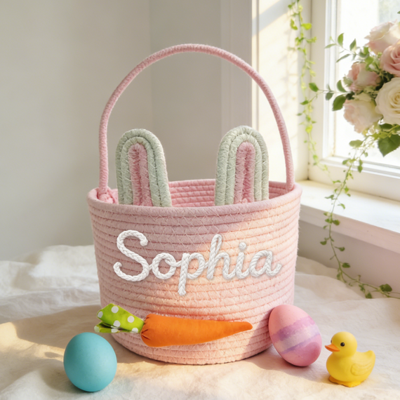 Rabbit Ear & Pure Carrot Hand Basket - Personalized Easter Basket