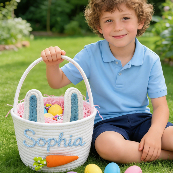 Rabbit Ear & Pure Carrot Hand Basket - Personalized Easter Basket