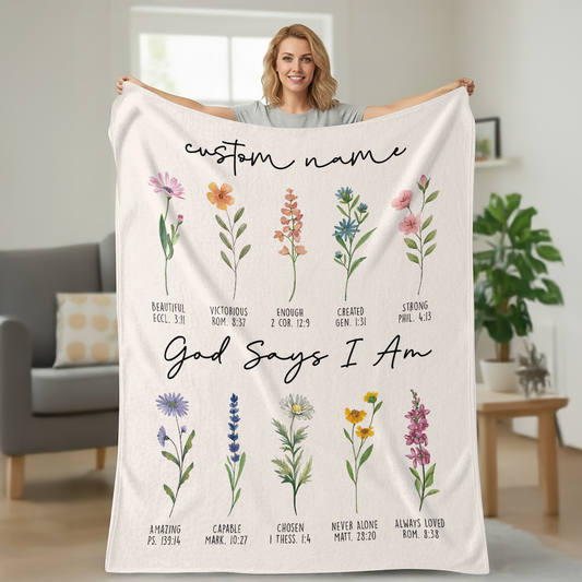 God Says I Am - Personalized  Sherpa Blanket