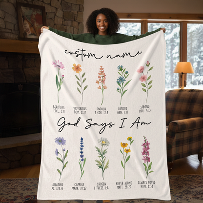 God Says I Am - Personalized  Sherpa Blanket